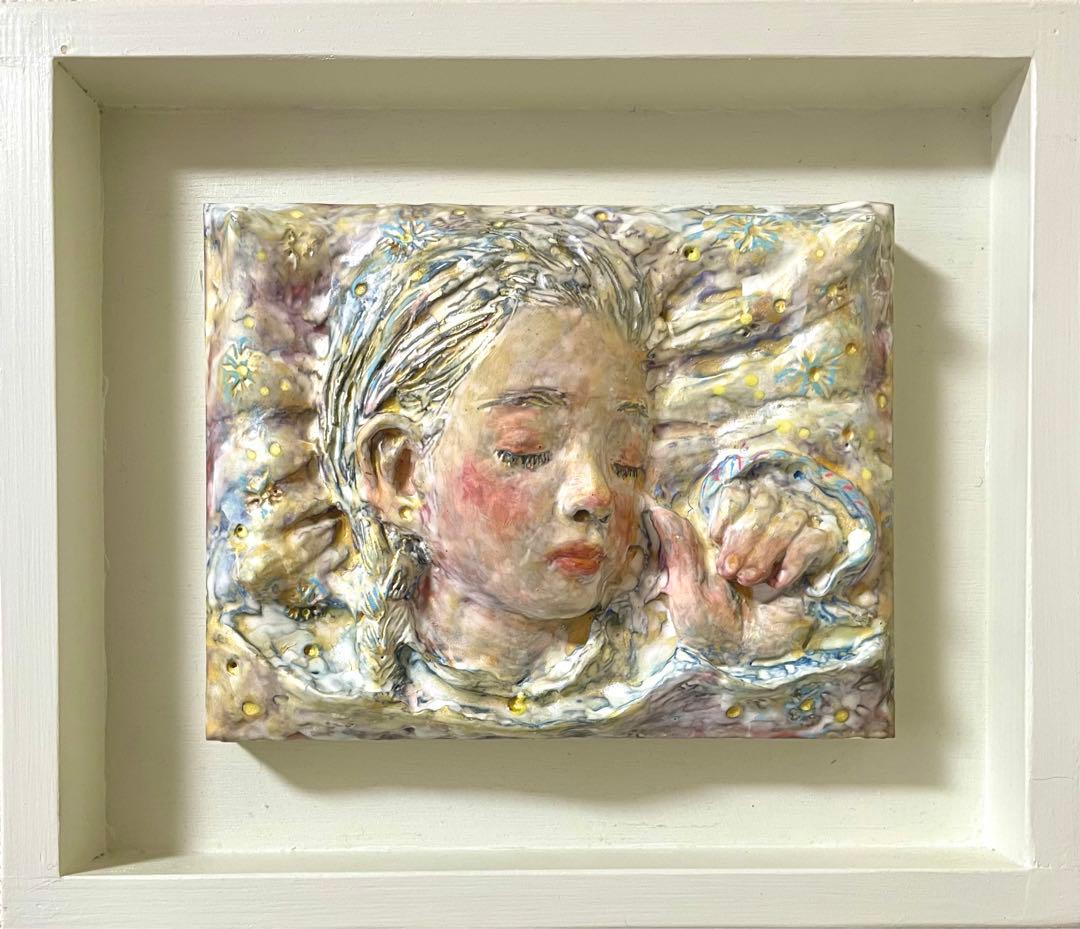 アート作品ハンドメイドArtwork relie レリーフ　少女インテリア