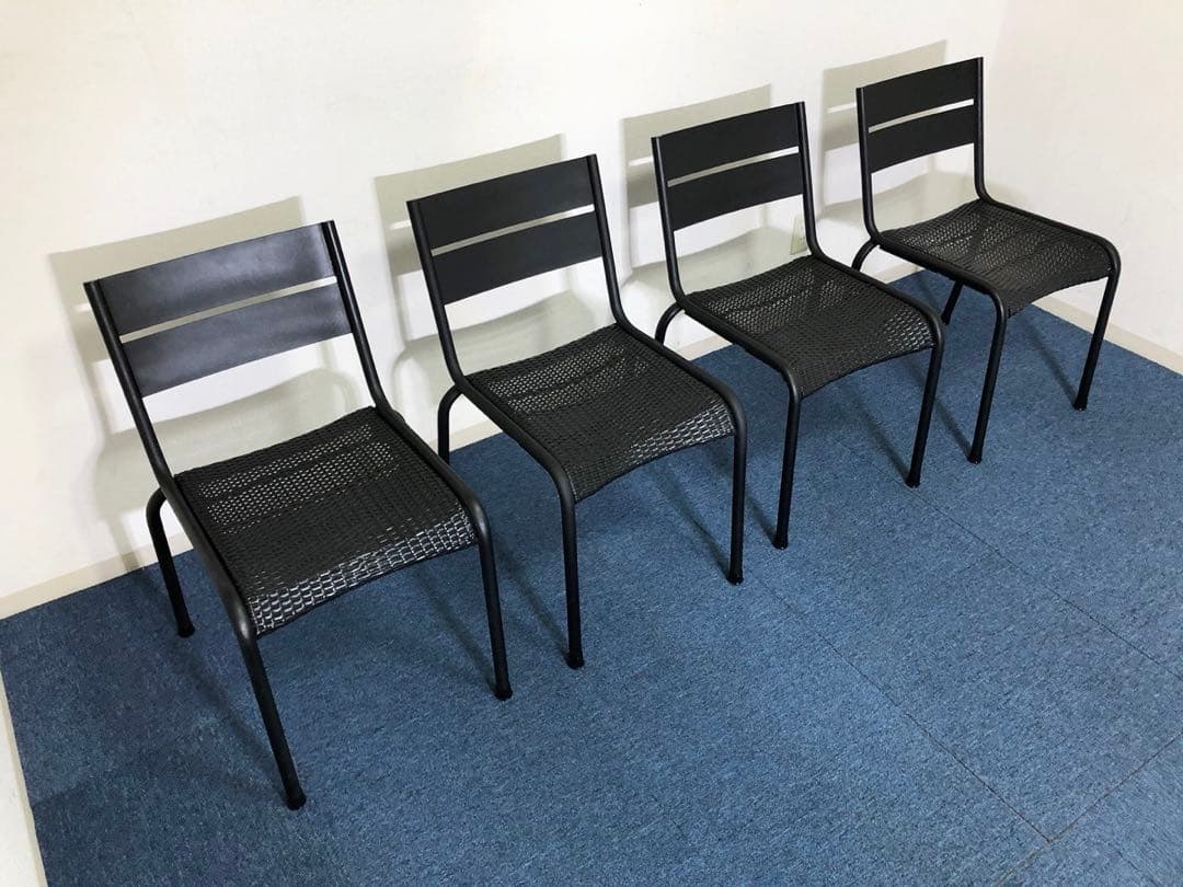 ガーデンチェア4脚セット 屋内外対応メッシュPPブラックチェア スタッキング可能