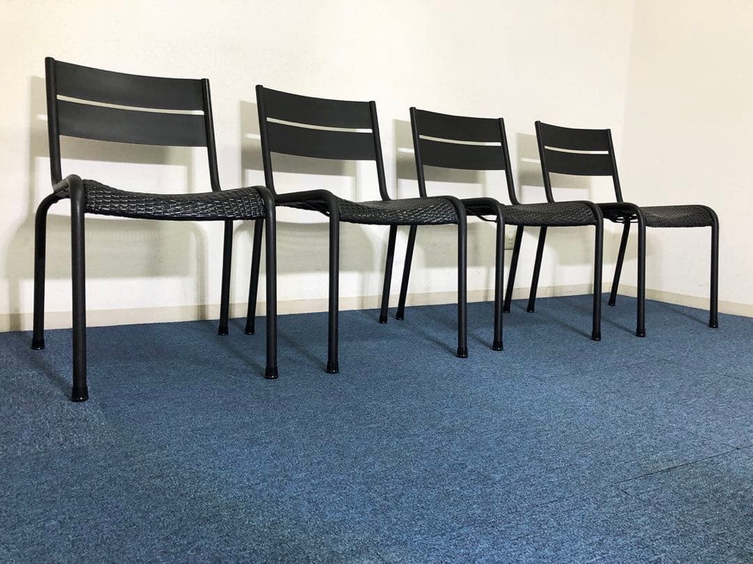 ガーデンチェア4脚セット 屋内外対応メッシュPPブラックチェア スタッキング可能