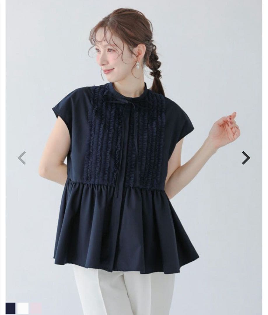 fitmore★ フロントフリルペプラムブラウス