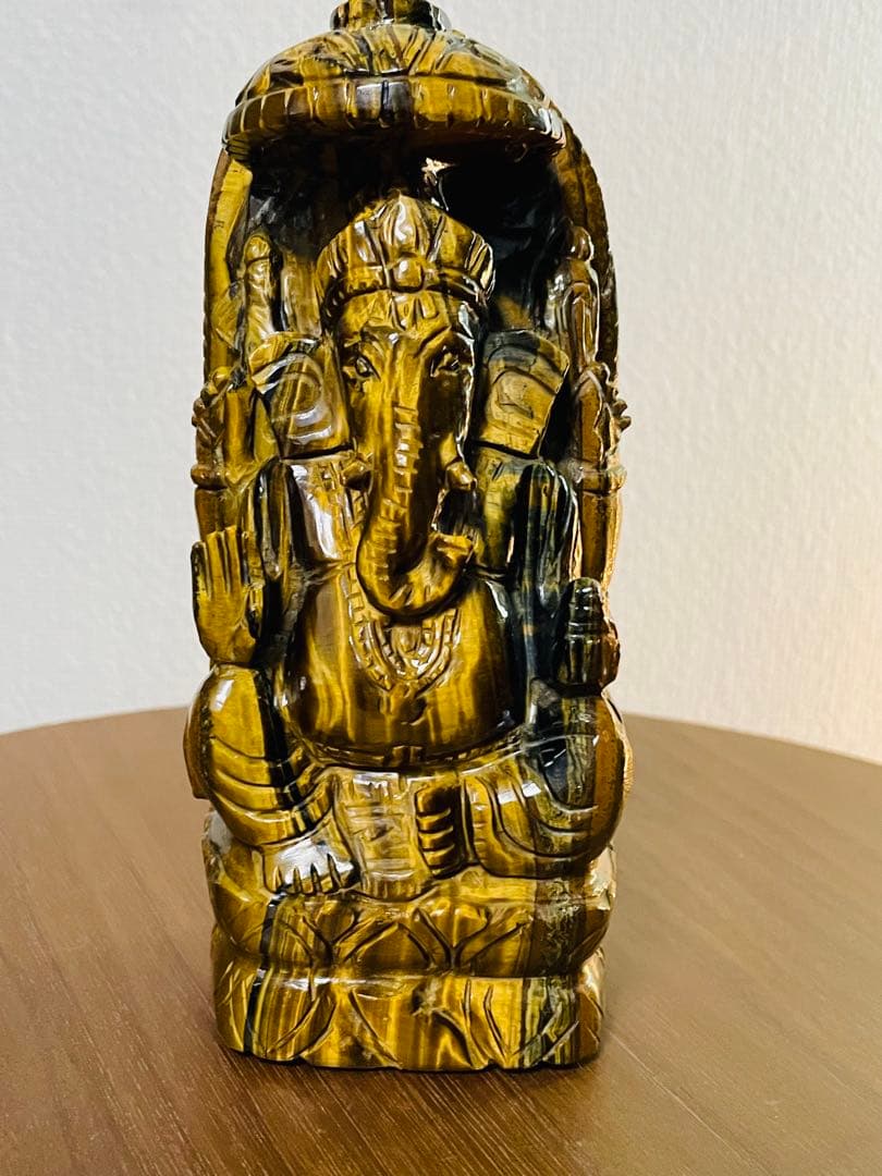 天然石　縁起物　置物　タイガーアイ　ガネーシャ像　パワーストーン　金運