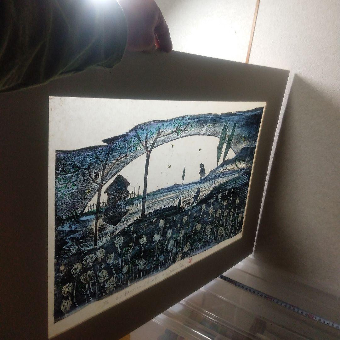 佐藤国男セロ弾きのゴージュ白つめ草木製手刷づり版画