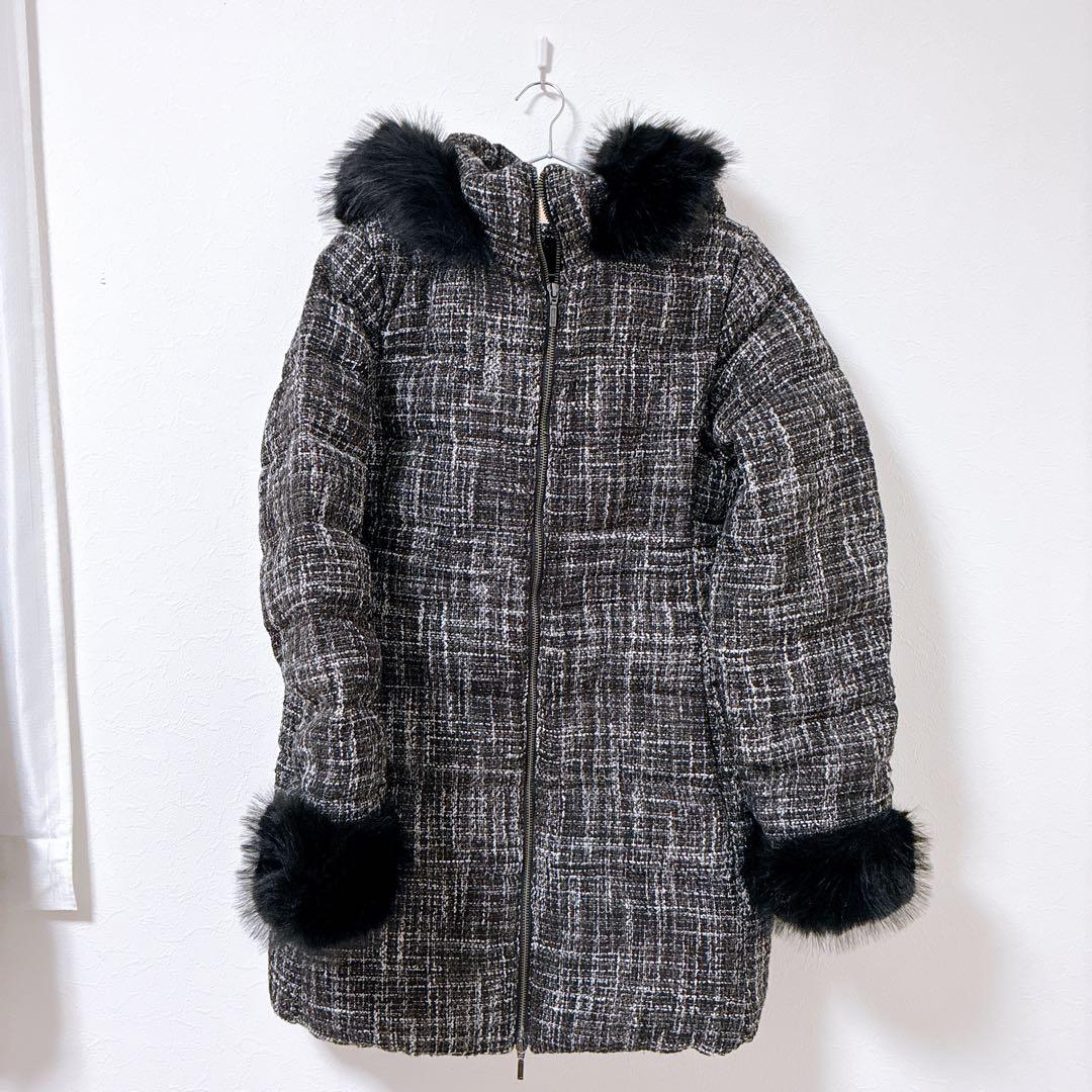 最安値！RESEXXY ファー付きダウンジャケット Mサイズ ツイード白黒生地
