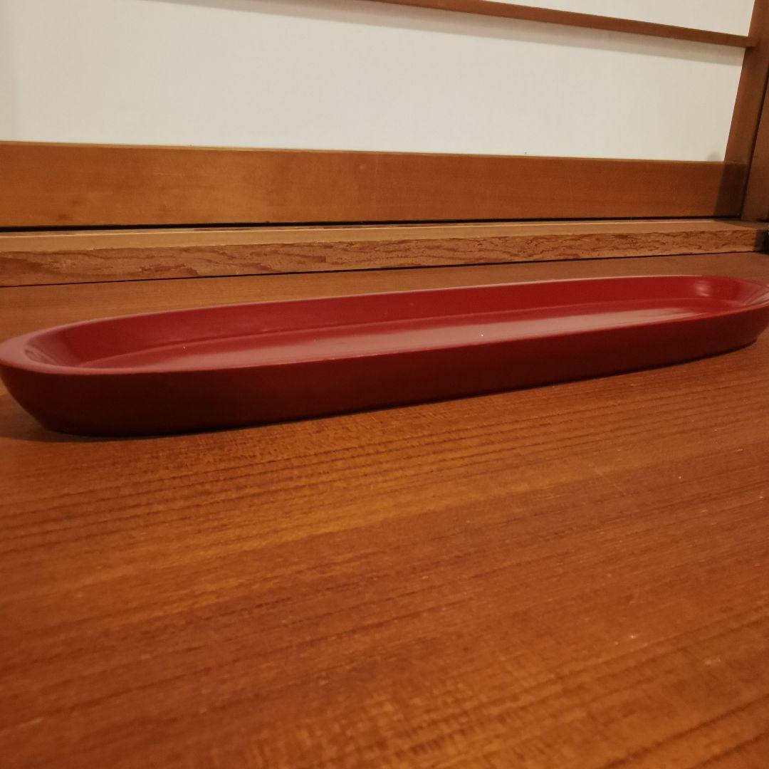 赤　黒　小判トレー　サービングプレート 30cm　漆器　細長　横長　朱