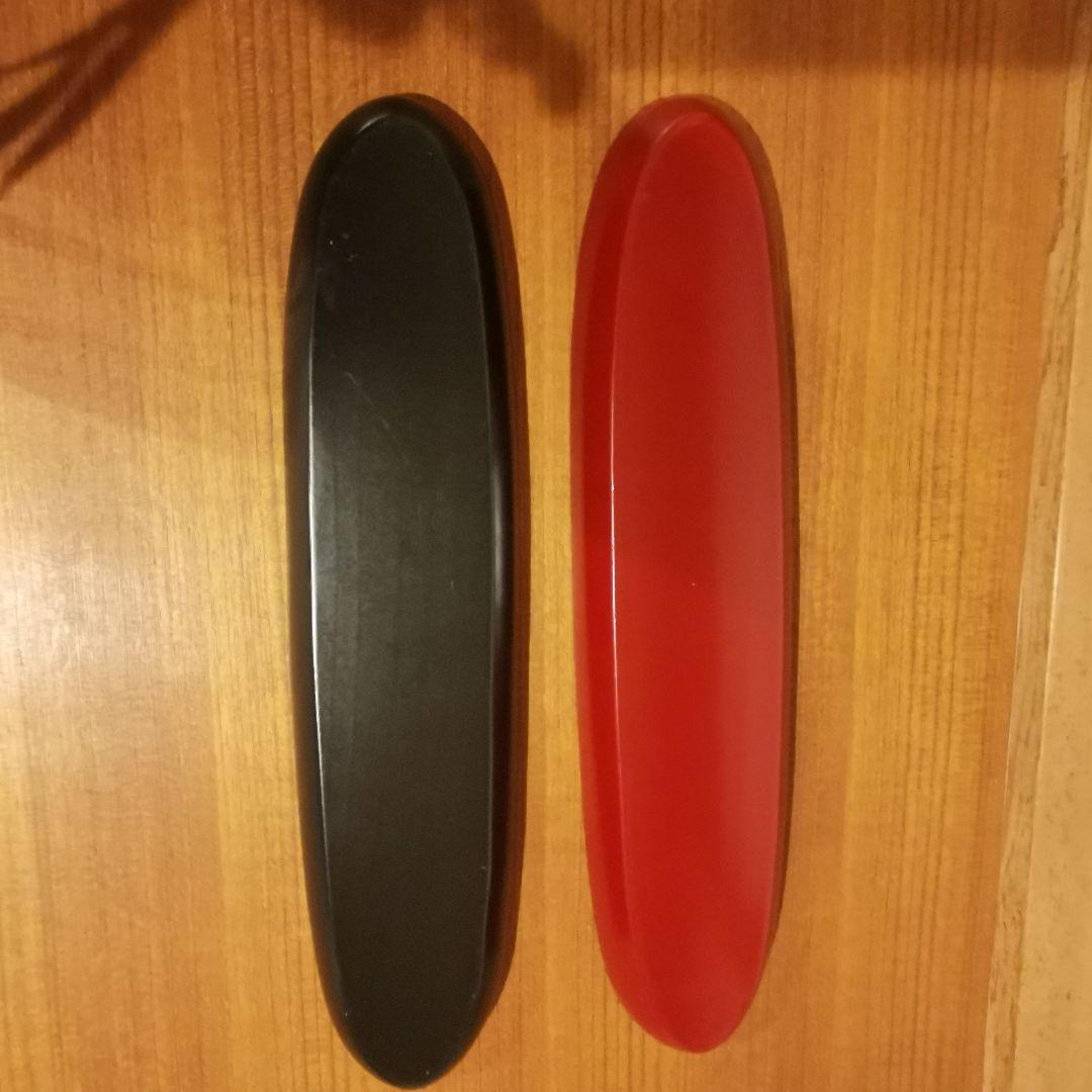 赤　黒　小判トレー　サービングプレート 30cm　漆器　細長　横長　朱