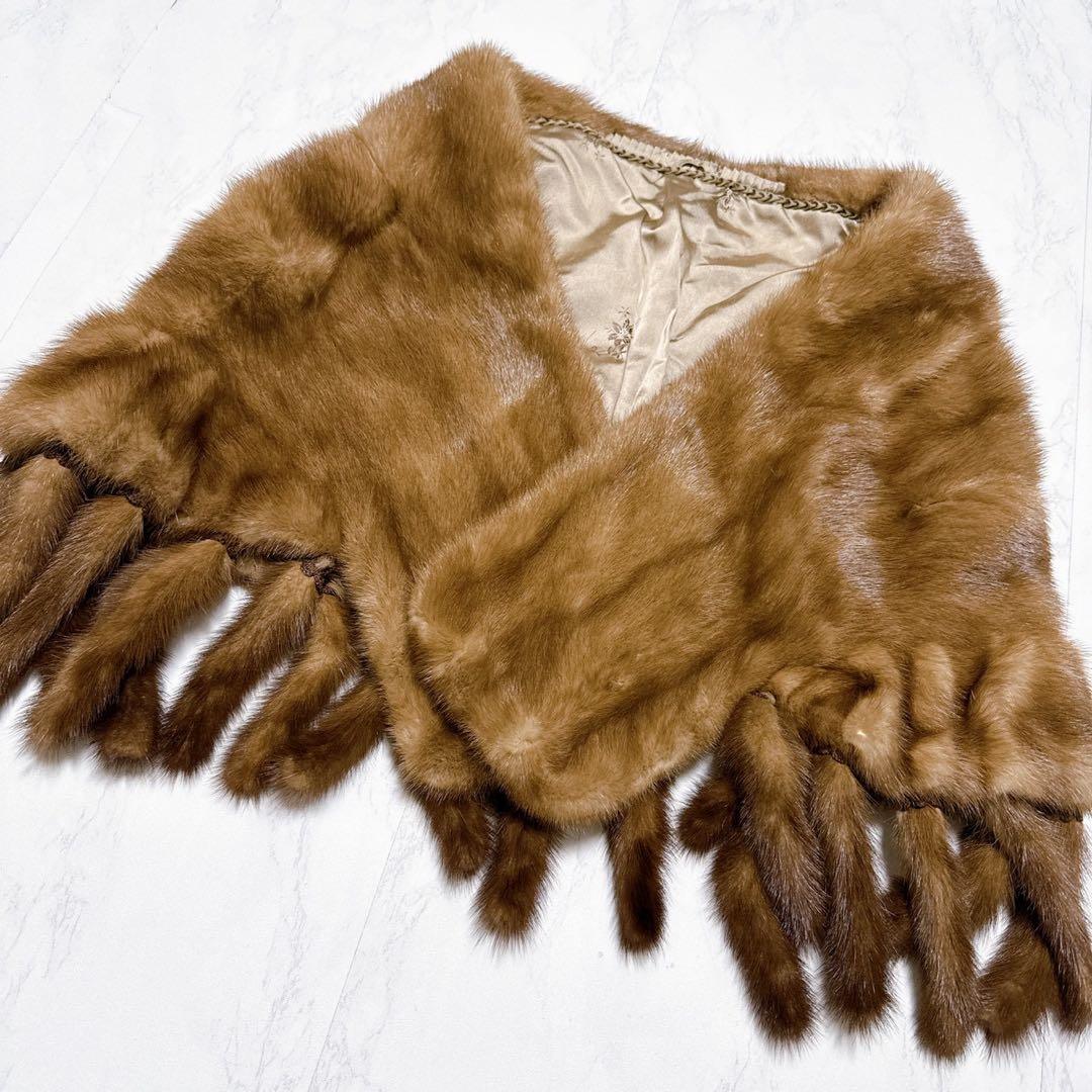 ミンクファー　パステルミンク　ビッグショール　ケープ　ポンチョ