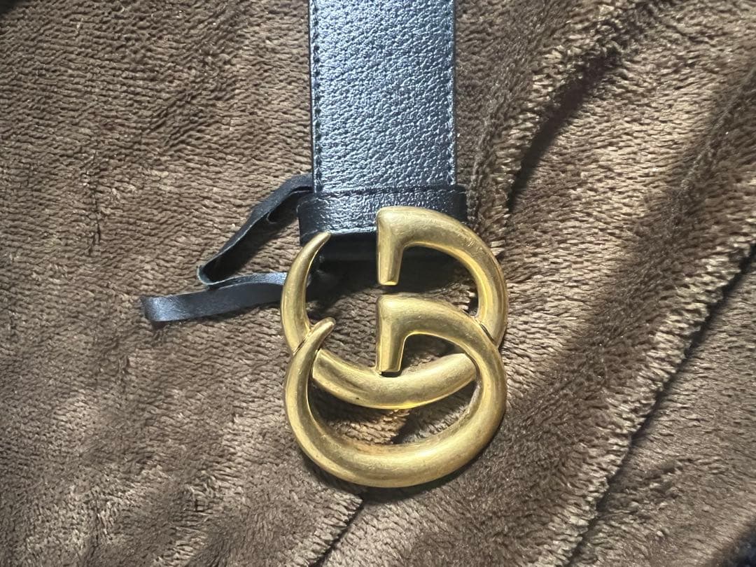 GUCCI ブラックレザー ダブルGバックルベルト