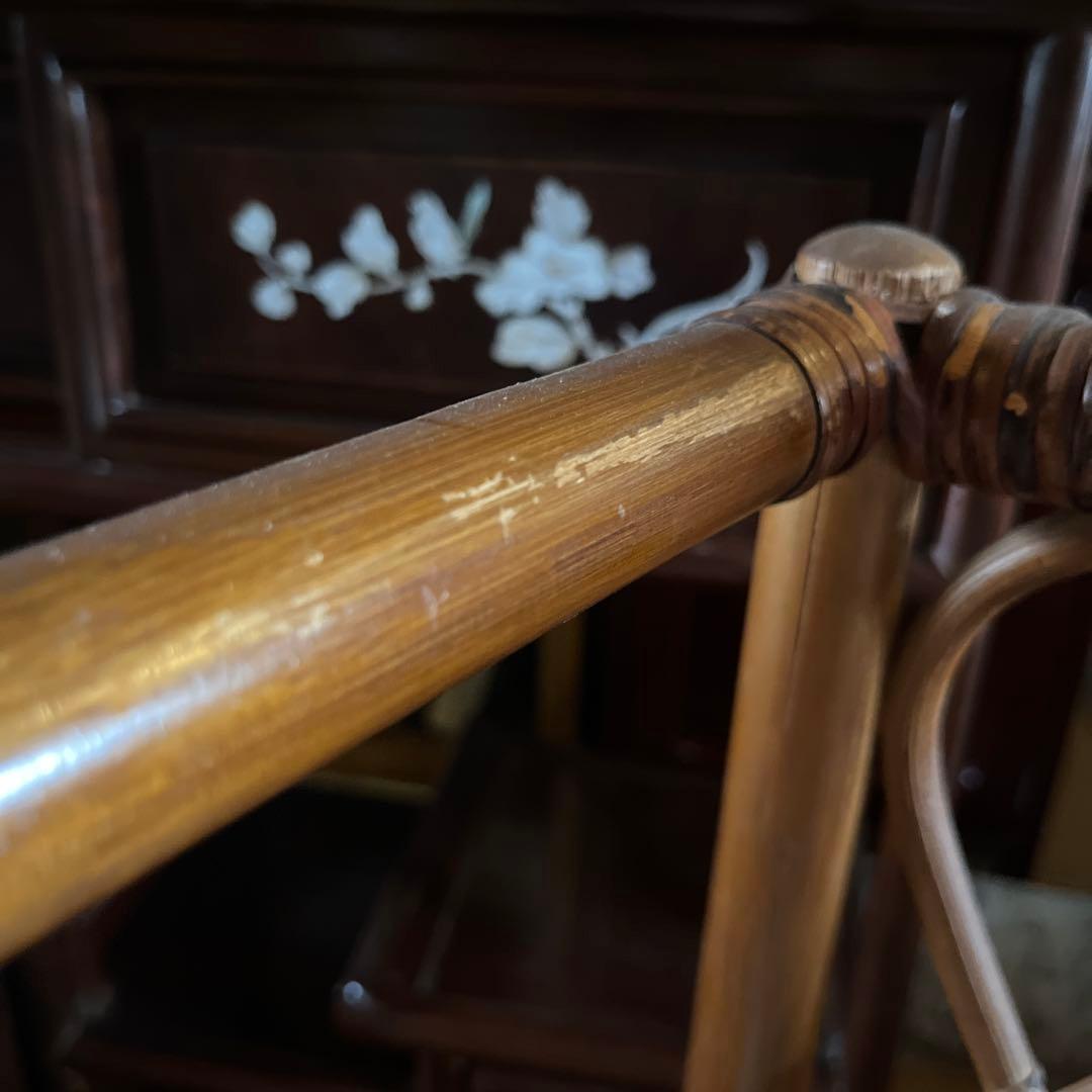 テレフォンベンチ 籐 ラタン インテリア 昭和レトロ 椅子 テーブル