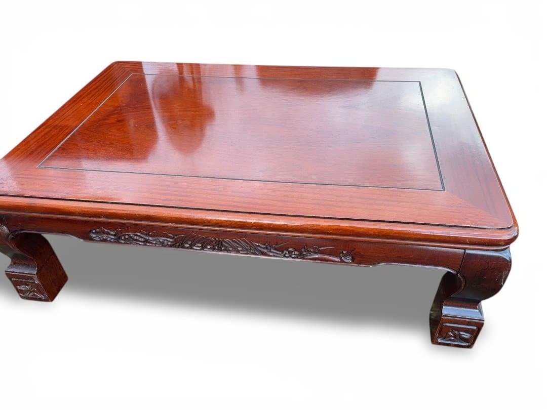 こたつ　和風　ビンテージ　レトロ　天然木化粧板　彫刻入り 座卓　b001.2