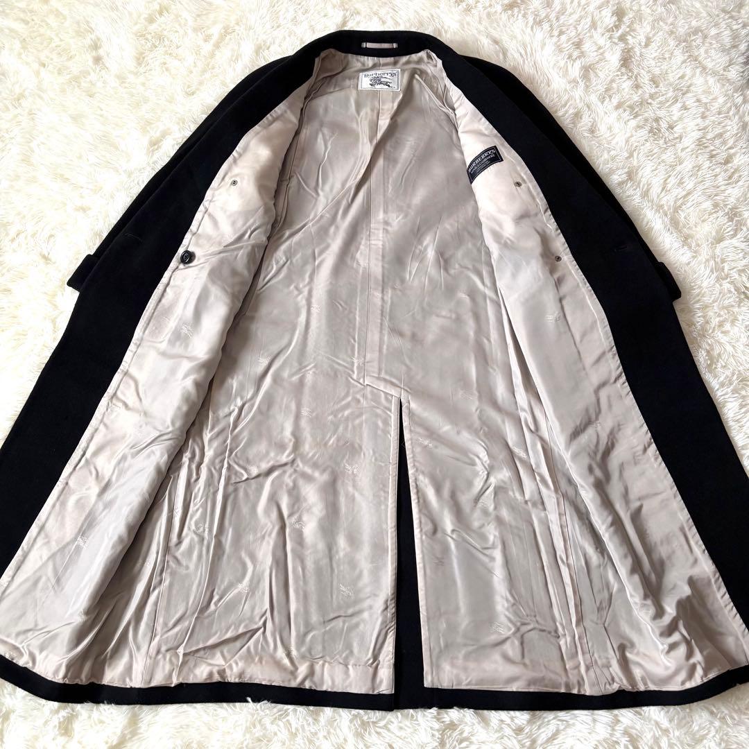 バーバリー カシミヤ混 ダブルチェスターコート ロング マキシ丈 ブラック L