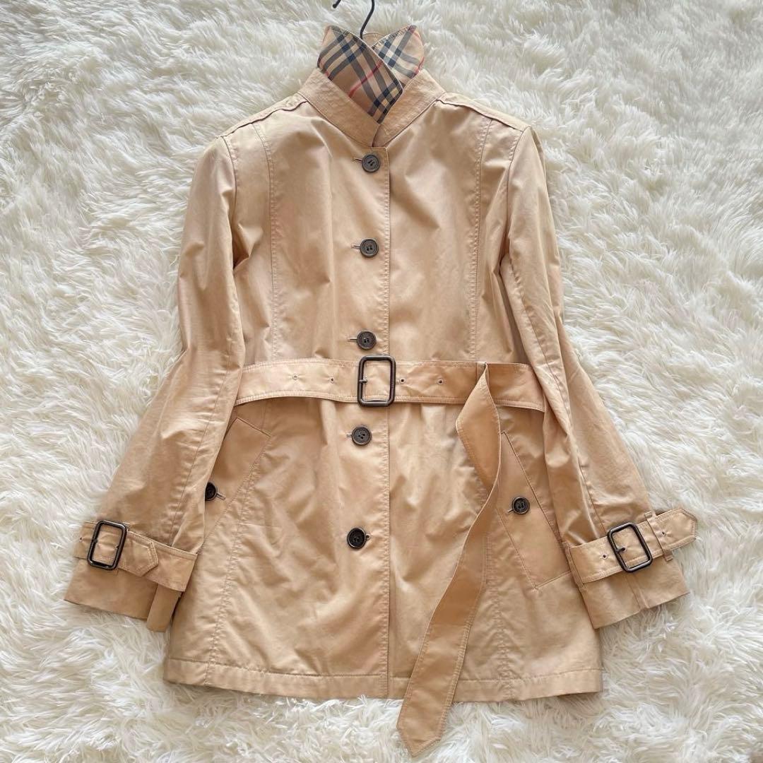 大きいサイズ　美品　バーバリー　撥水加工ハーフコート　ノバチェック　ベルト