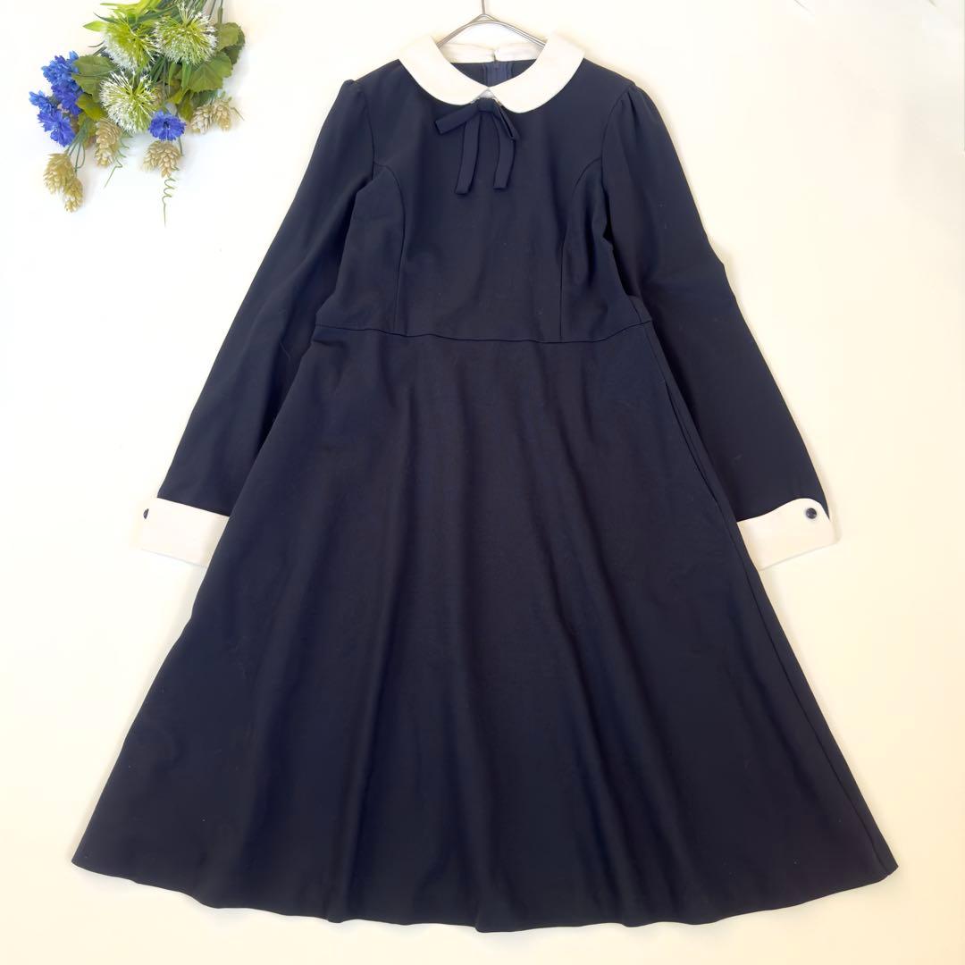 洗える　組曲 ワンピース　170 ネイビー　白襟 卒服　受験