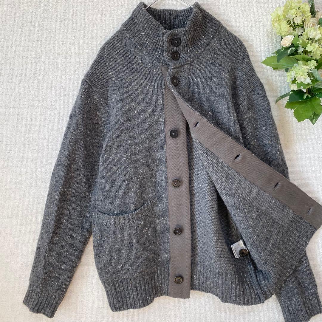 MHL.マーガレットハウエル ネップニット カーディガン スタンドカラー 麻混M