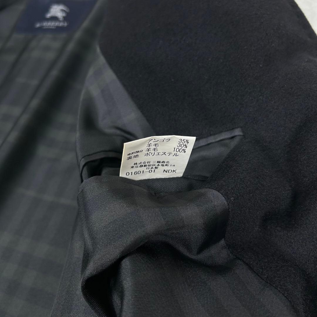 美品☆バーバリーロンドン カシミヤ アンゴラ混 ステンカラーコート チェック L