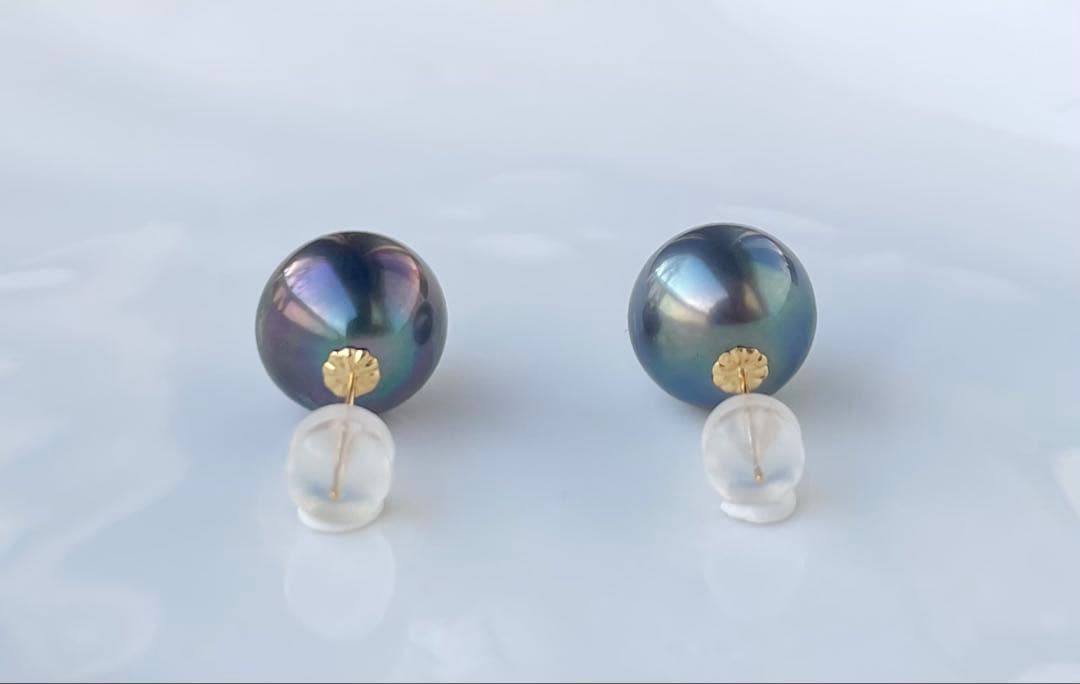 黒蝶真珠 大玉 ピアス K18 絶品照り 南洋パール トップグレード オーロラ