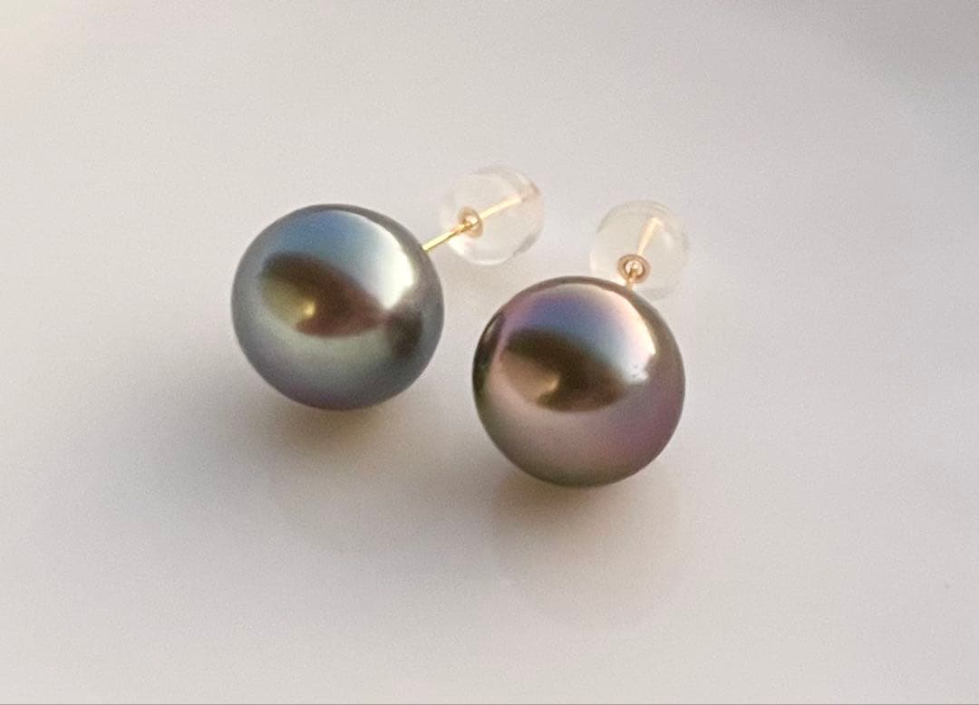 黒蝶真珠 大玉 ピアス K18 絶品照り 南洋パール トップグレード オーロラ