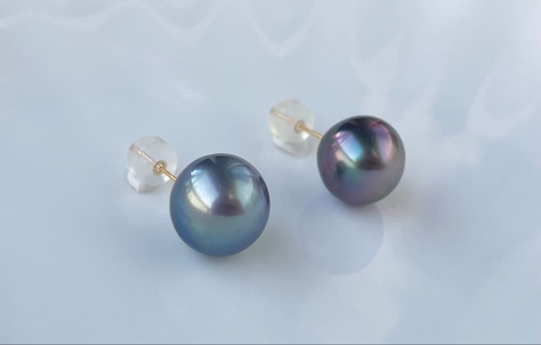 黒蝶真珠 大玉 ピアス K18 絶品照り 南洋パール トップグレード オーロラ