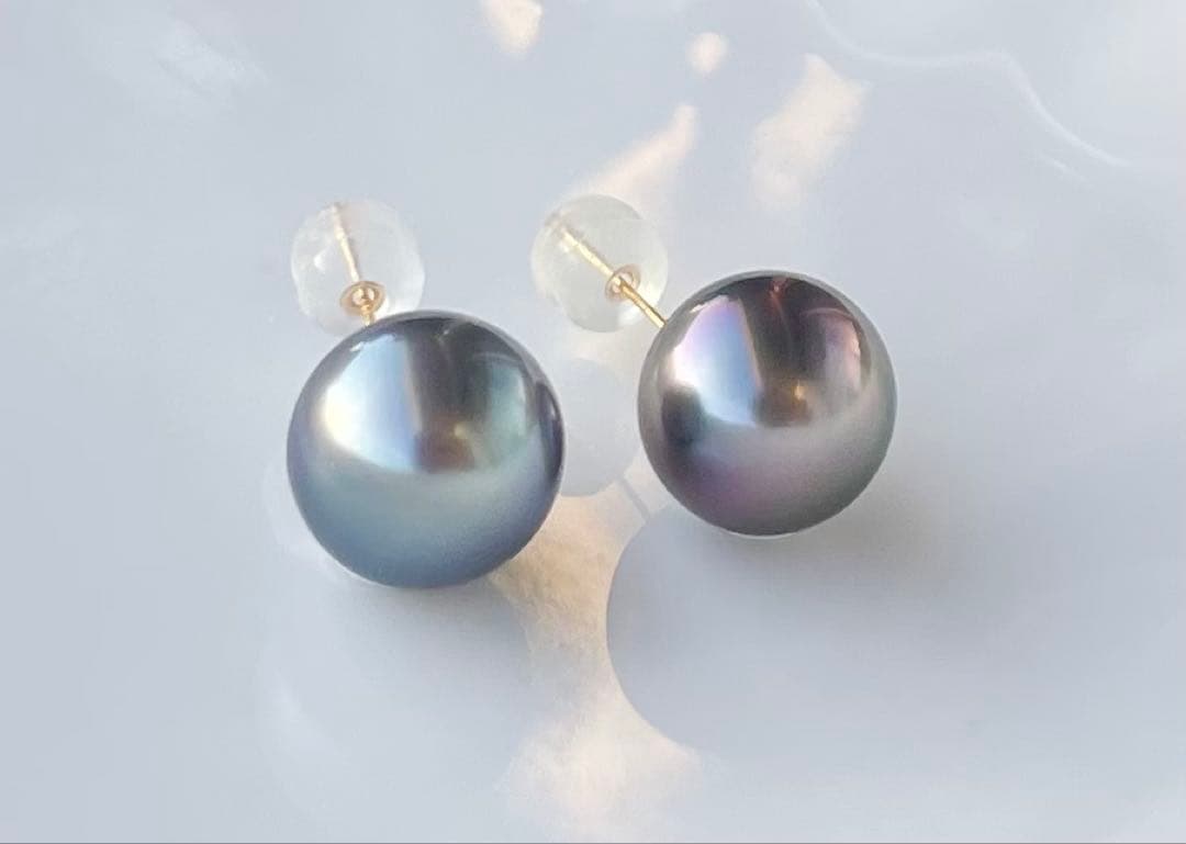 黒蝶真珠 大玉 ピアス K18 絶品照り 南洋パール トップグレード オーロラ