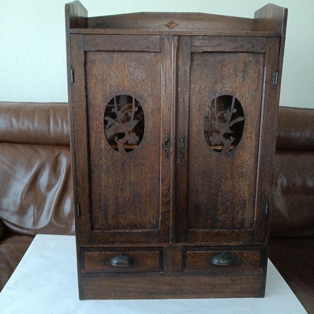 昭和レトロ　約１００年前(昭和4年)の家具　梅にウグイス彫刻