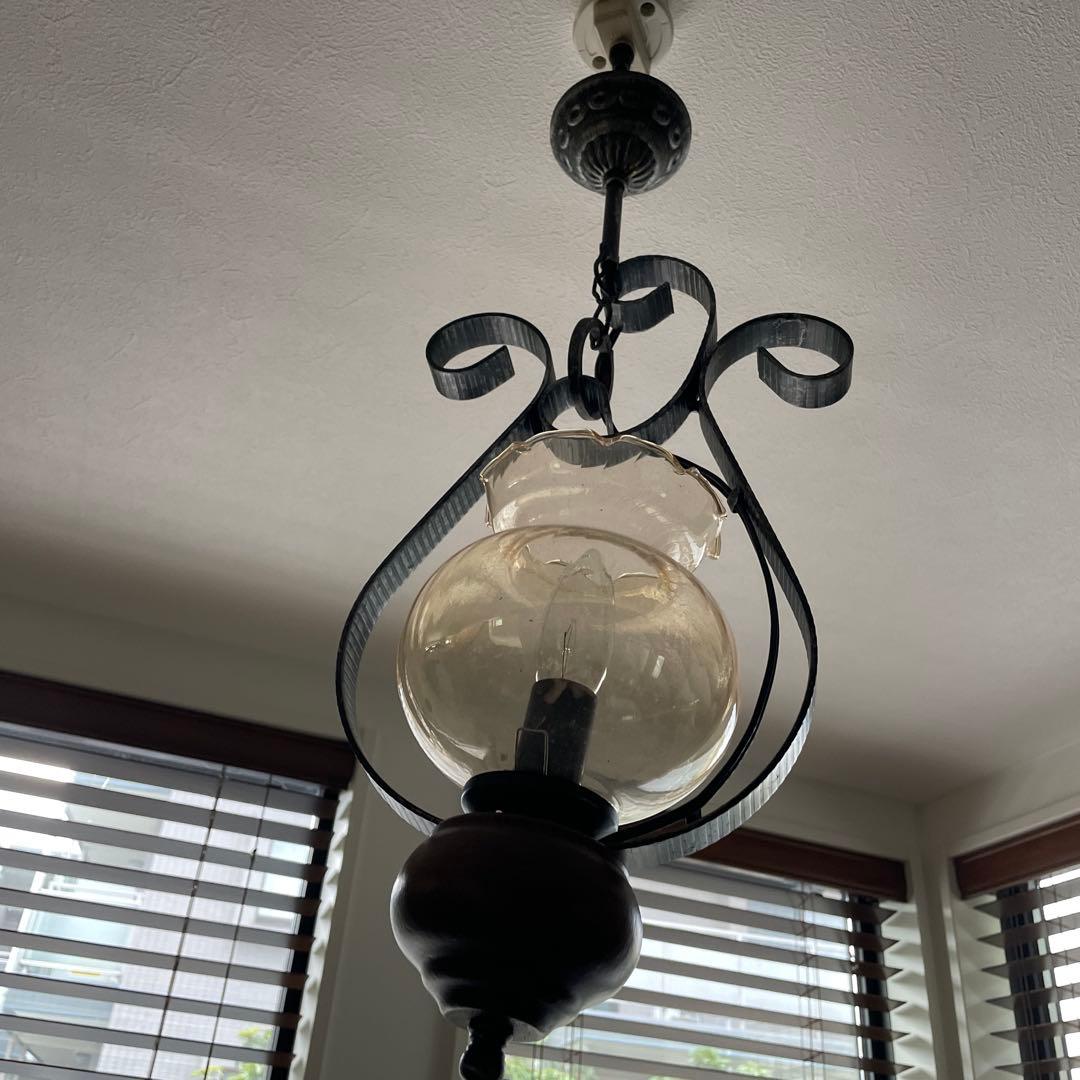フランスアンティークペンダントライト ガラスシェード　引掛シーリング