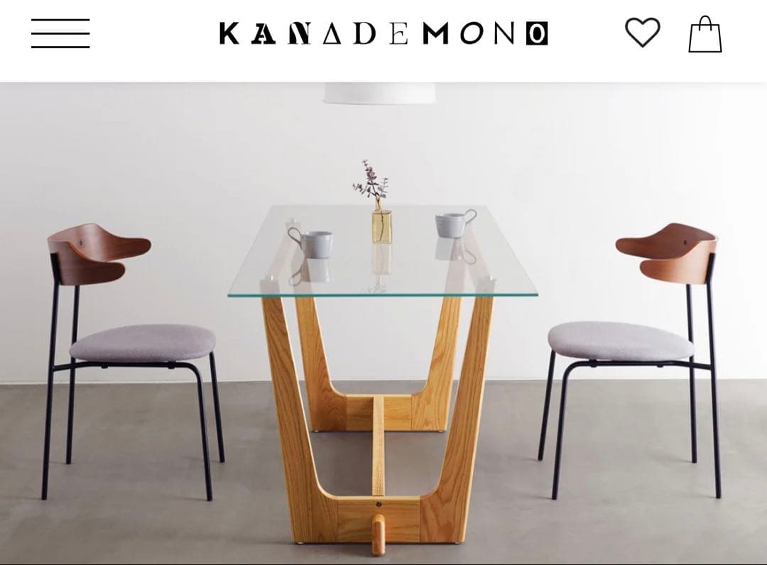 THE TABLE / ガラス × Trapezoid 木製脚オーク 無垢材