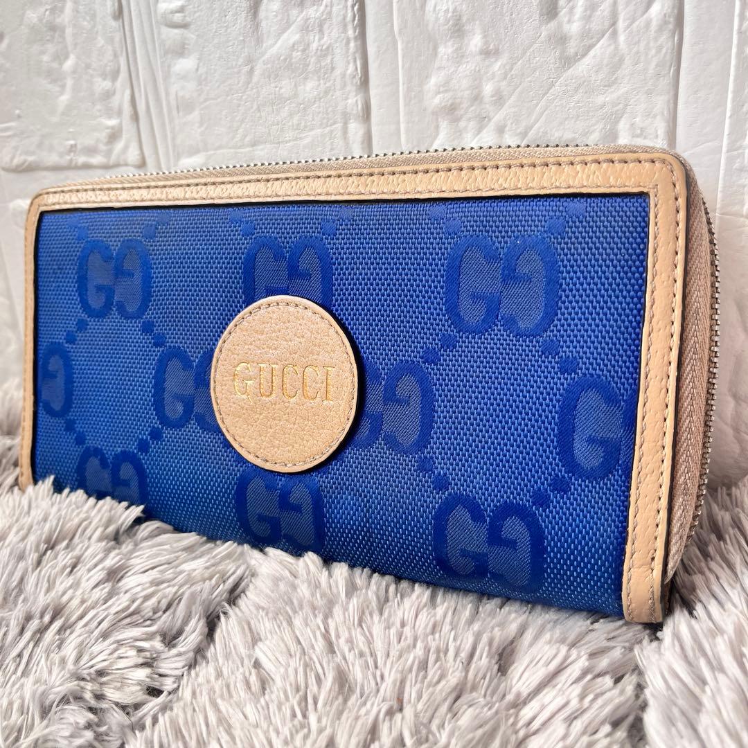 GUCCI✨オフザグリッド　長財布　ラウンドファスナー　ナイロン　ブルー