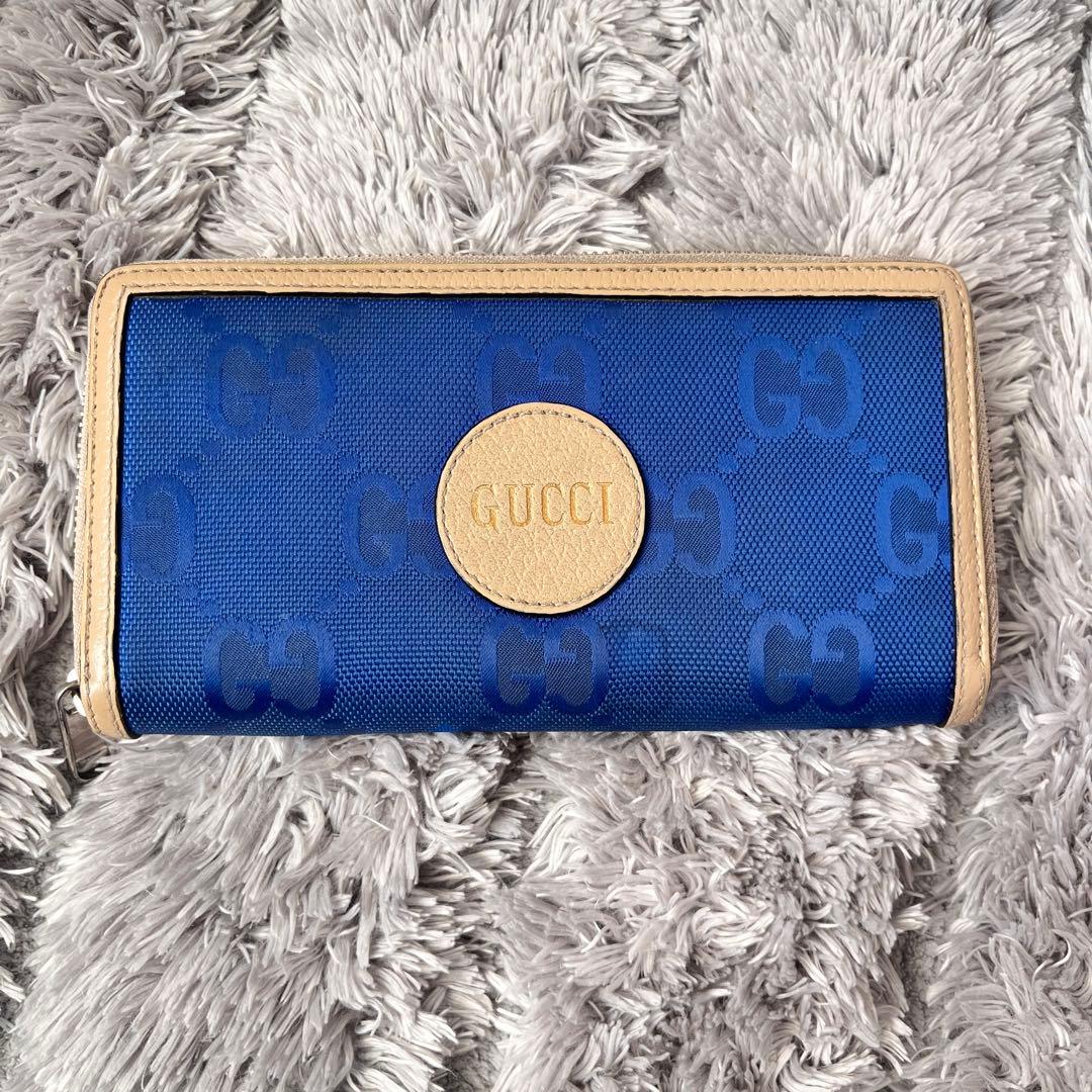 GUCCI✨オフザグリッド　長財布　ラウンドファスナー　ナイロン　ブルー