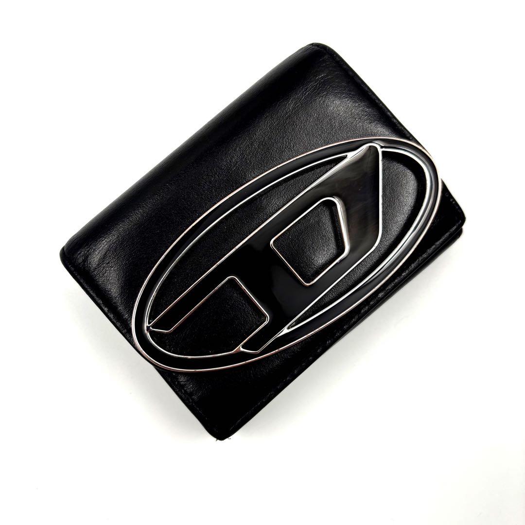 極美品✨　ディーゼル　三つ折り財布　レザー　ブラック　1DR　Dロゴ　コンパクト