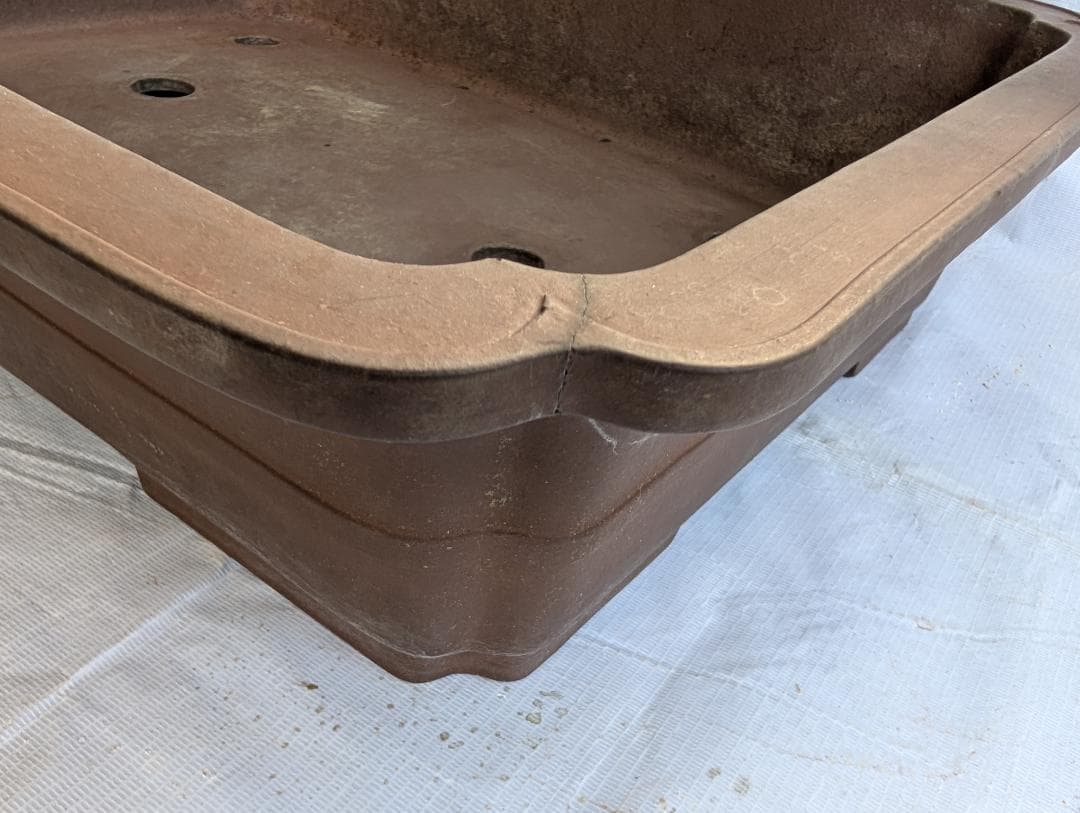 【周宝山】大型盆栽鉢 長方形 外寸59×45.5×高さ13cm ヒビあり