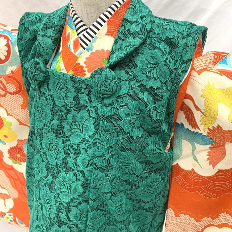 602ag4■七五三 お宮参り 三歳 女児 着物&レース被布 鼓■状態良好