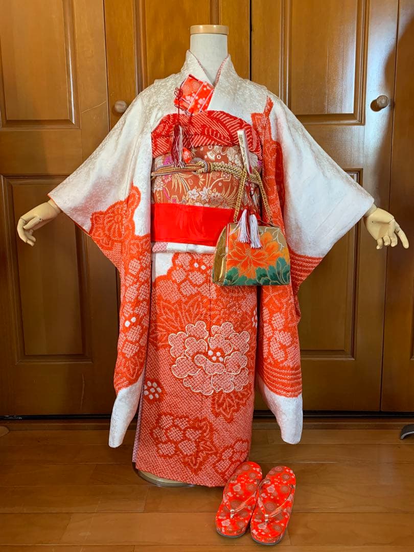 七五三　七歳　正絹絞りの振り袖のコーディネート　お着物セット