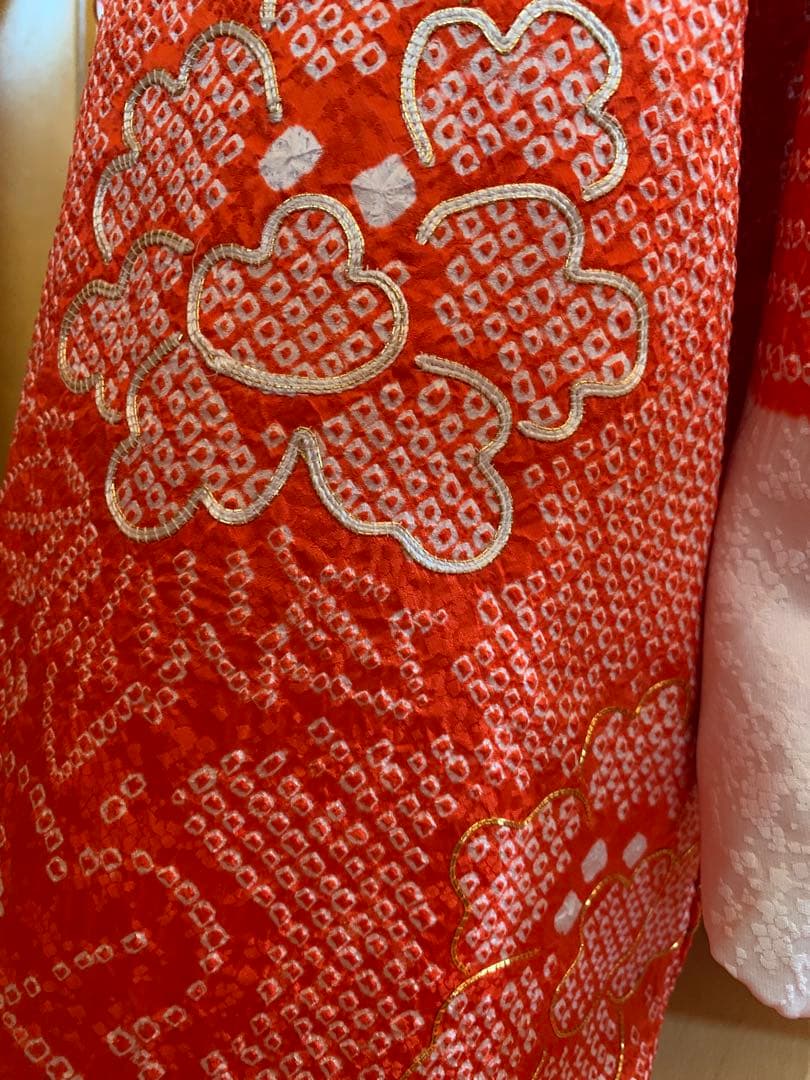 七五三　七歳　正絹絞りの振り袖のコーディネート　お着物セット