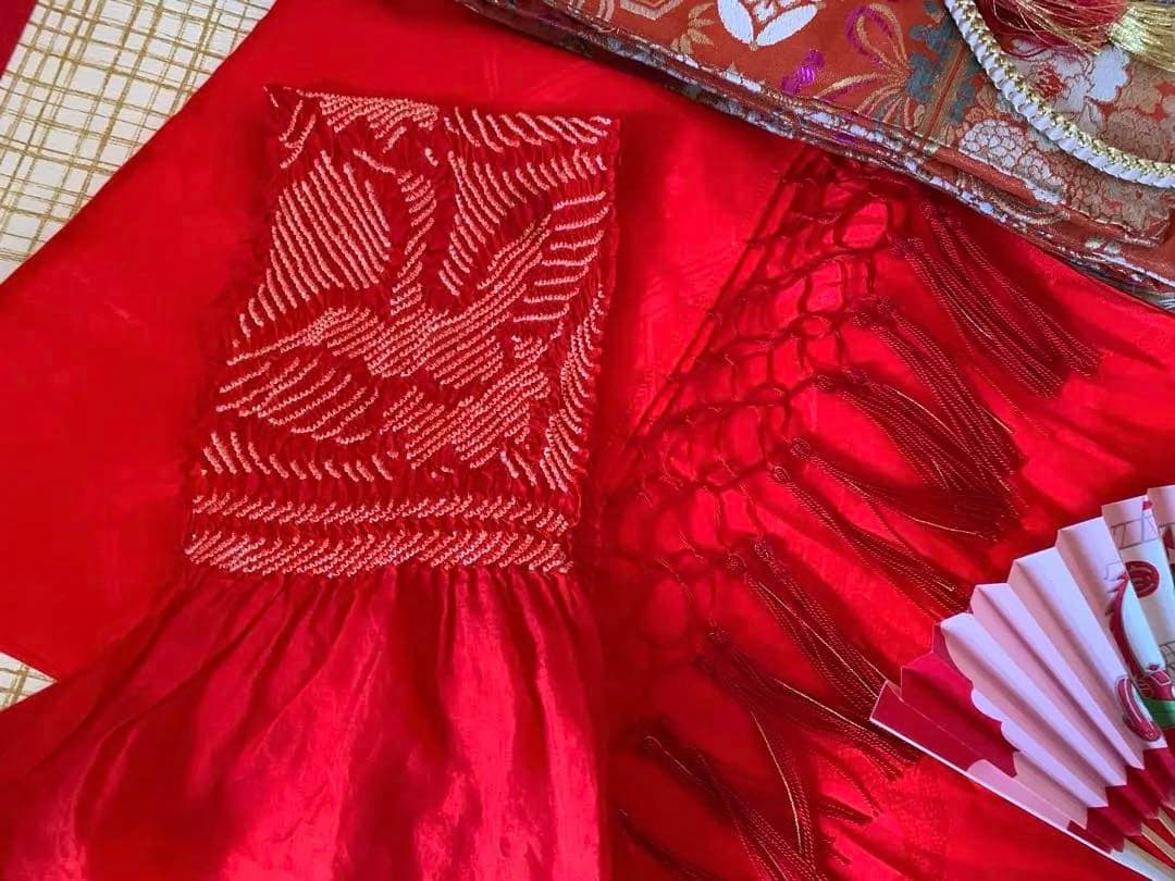 七五三　七歳　正絹絞りの振り袖のコーディネート　お着物セット