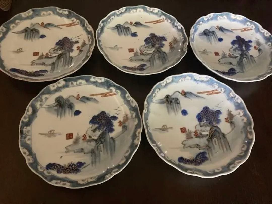 骨董　染め付け　7寸皿　5枚