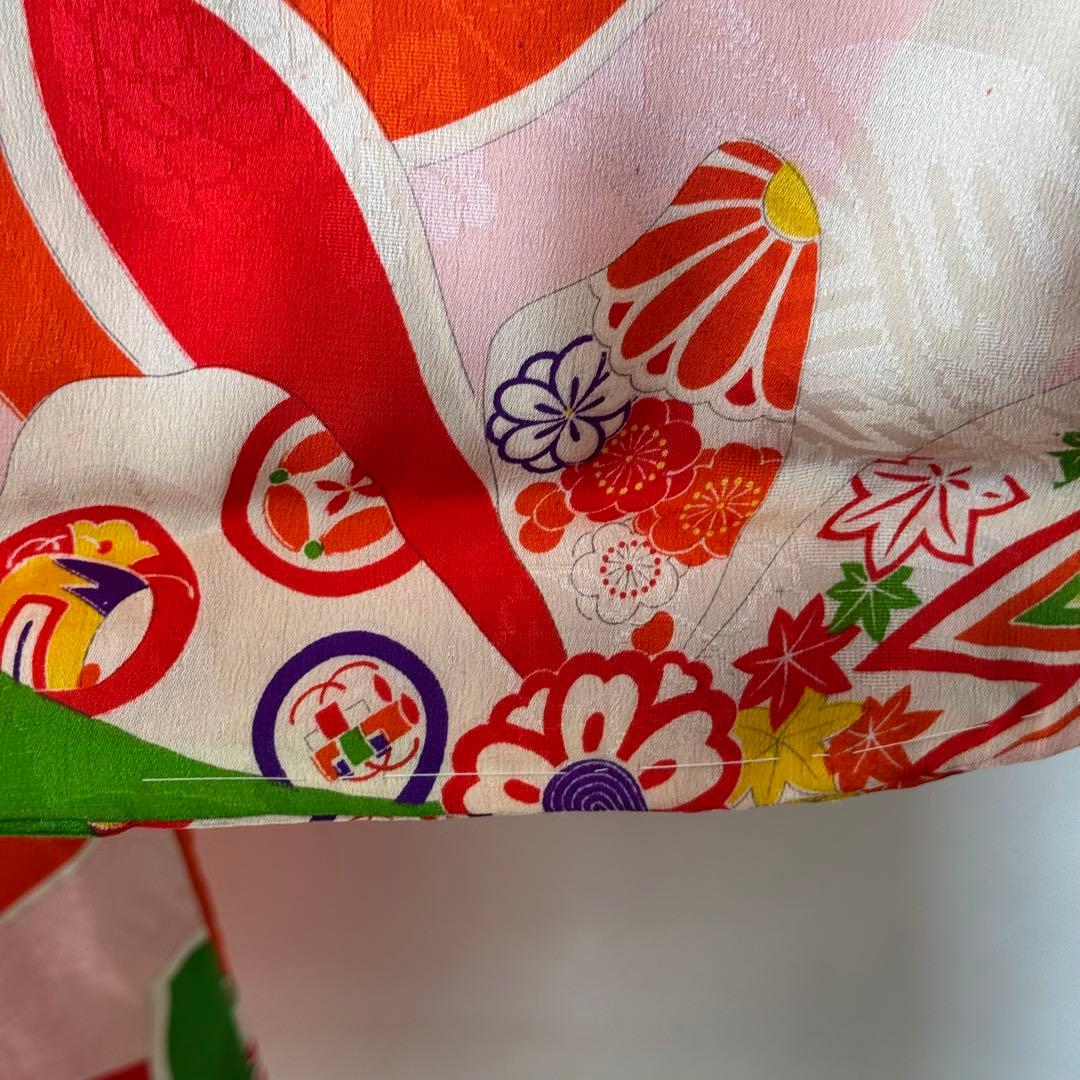 しつけ付　着物　正絹　ピンク　赤　七五三　子供着物　150裄59 アンティーク