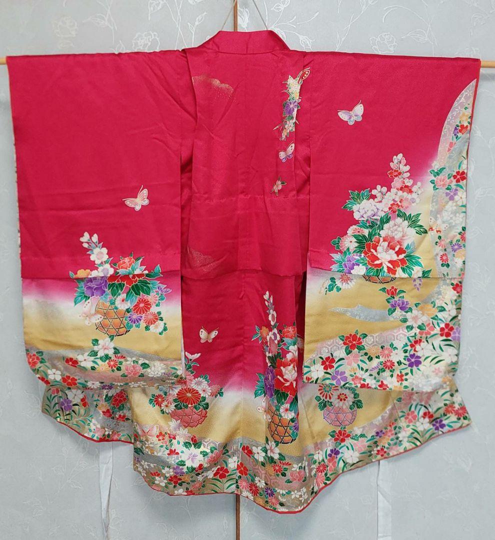 NA352アンティーク子供着物正絹七五三3歳用着丈89センチ裄丈46センチ