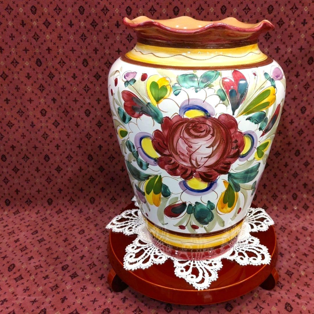 イタリア製　マヨリカ焼き　傘立て　大型花瓶　壺　インテリア　オブジェ　未使用美品