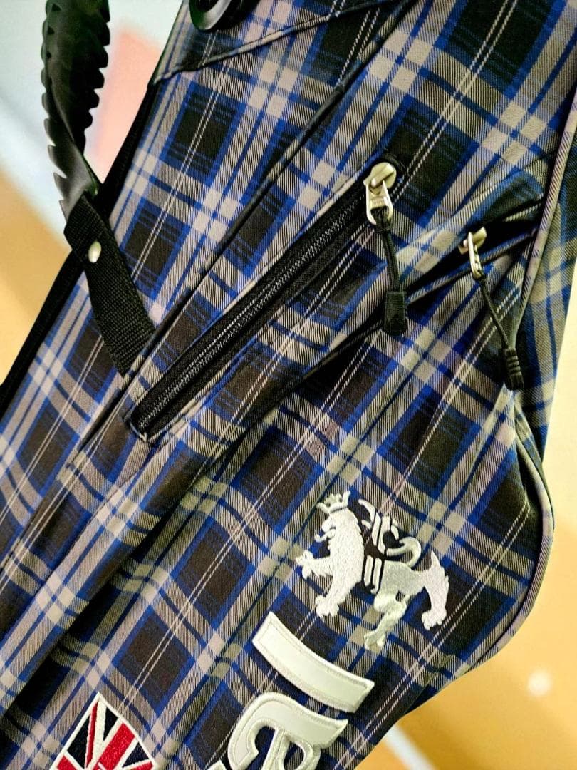 送料無料/美品　Admiral チェック柄スタンド式キャディバッグNAVY