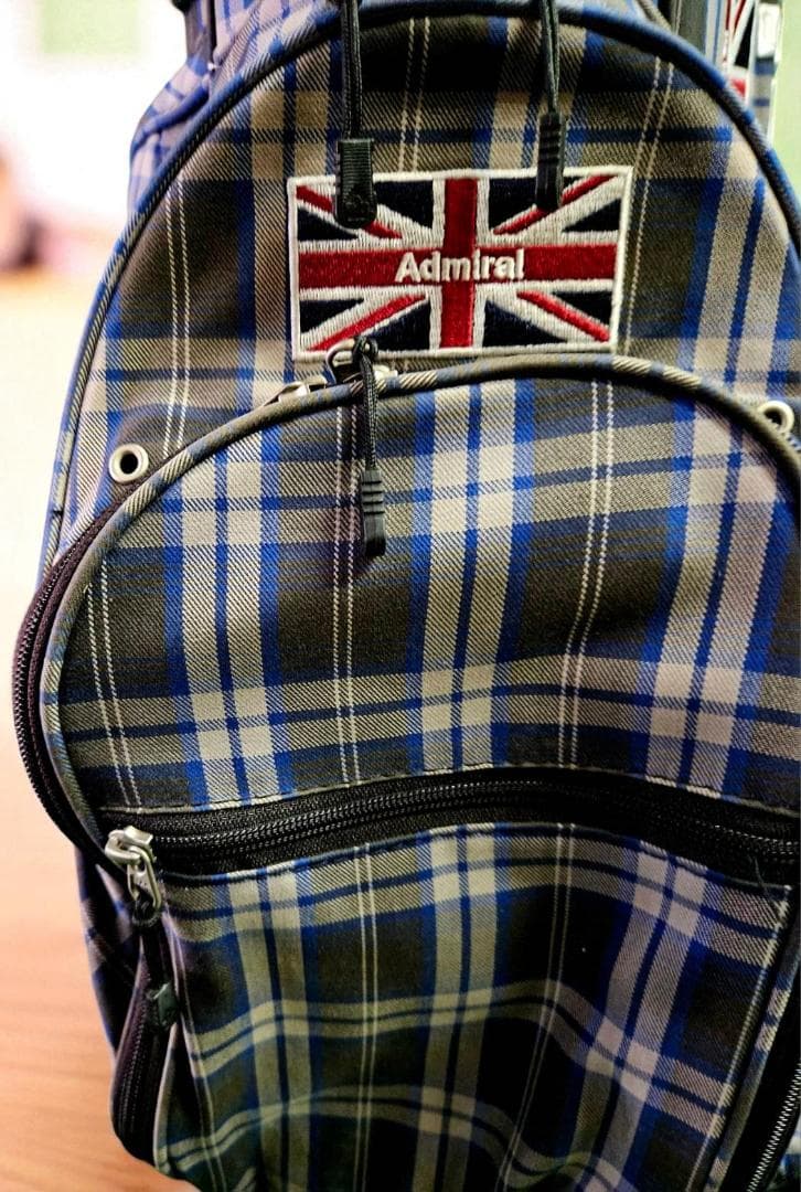 送料無料/美品　Admiral チェック柄スタンド式キャディバッグNAVY