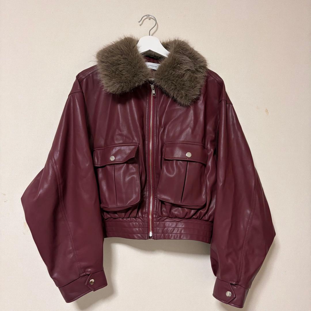 インターファクトリー rinka 2wayフェイクレザーブルゾン レッド ファー