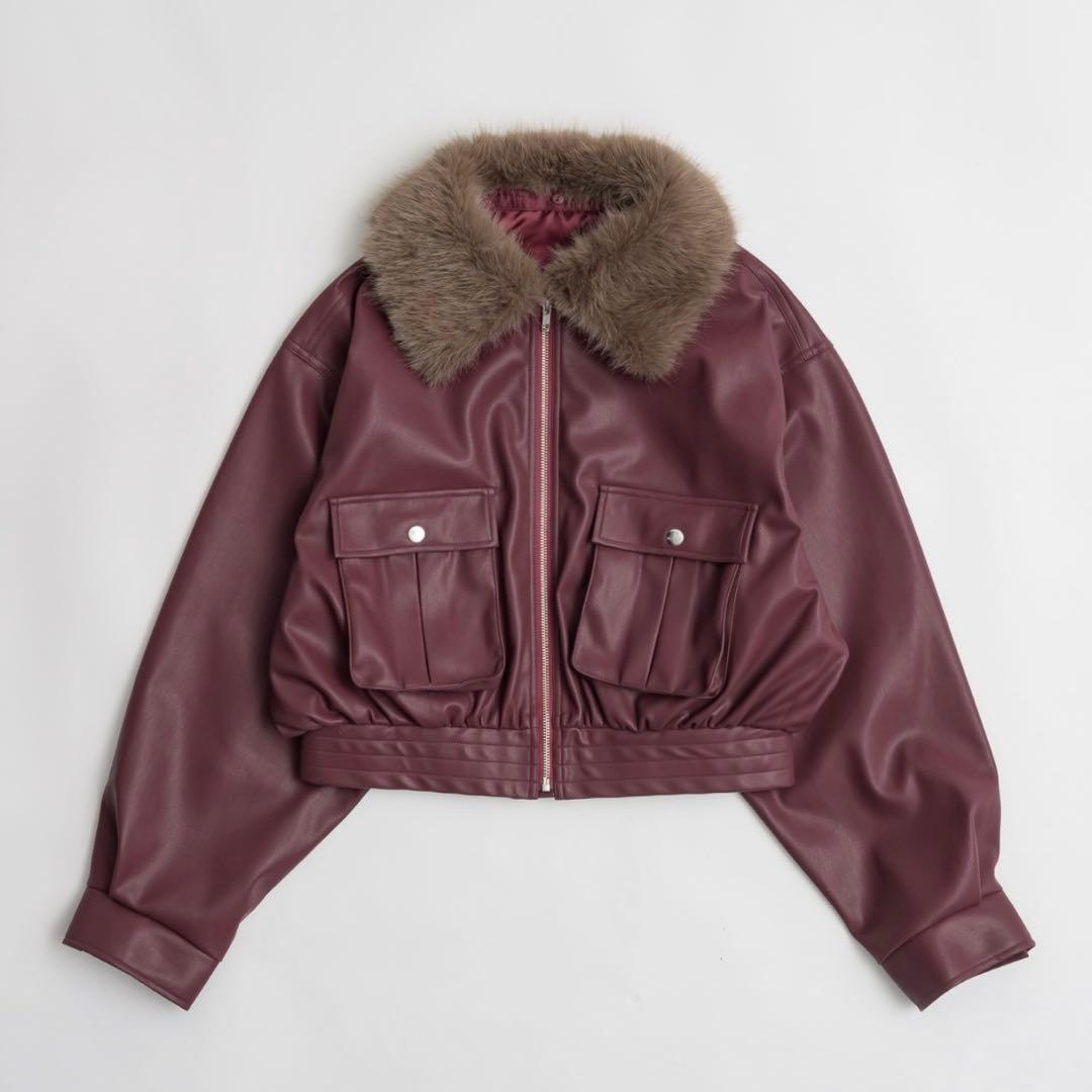インターファクトリー rinka 2wayフェイクレザーブルゾン レッド ファー