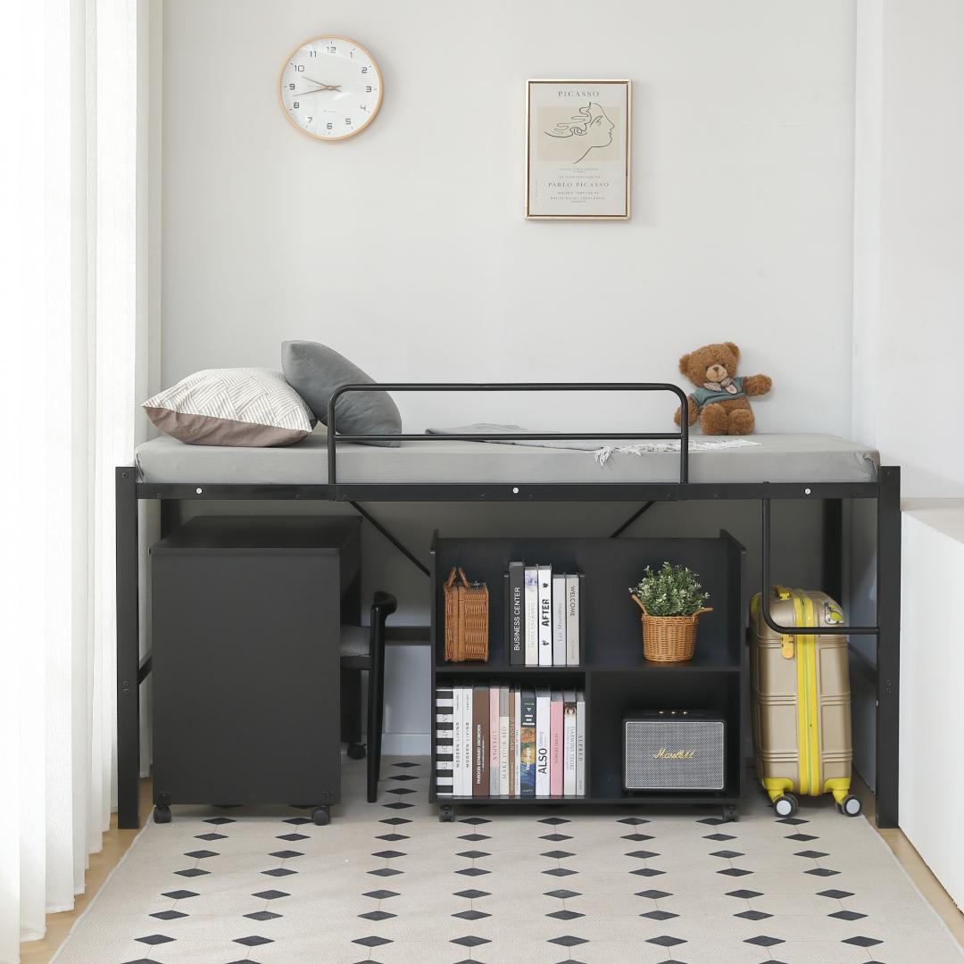 ロータイプ・ロフトベッド【セミダブル】　高さ90cm　一人暮らし　BLACK