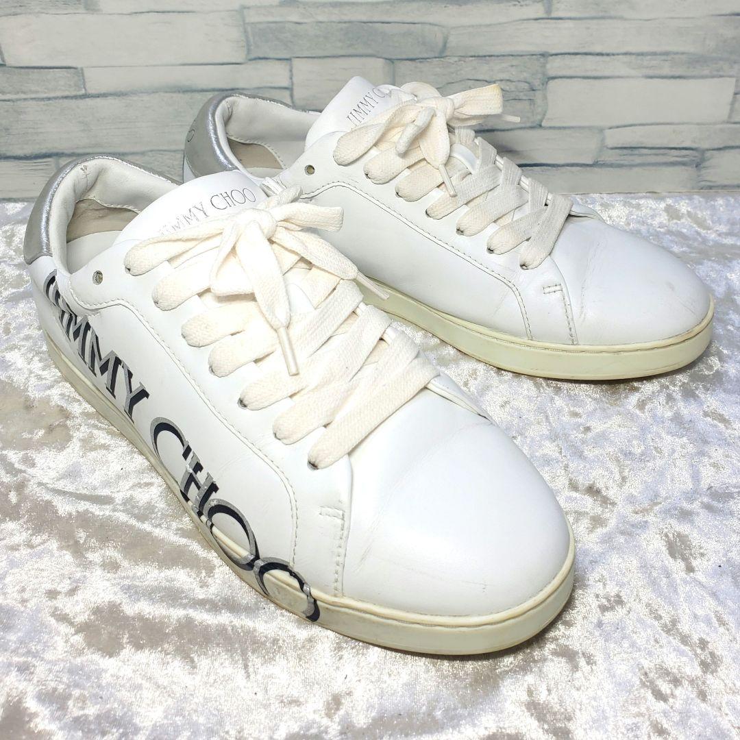 JIMMY CHOO 25cm レザースニーカー 白 ローカット 38 ロゴ