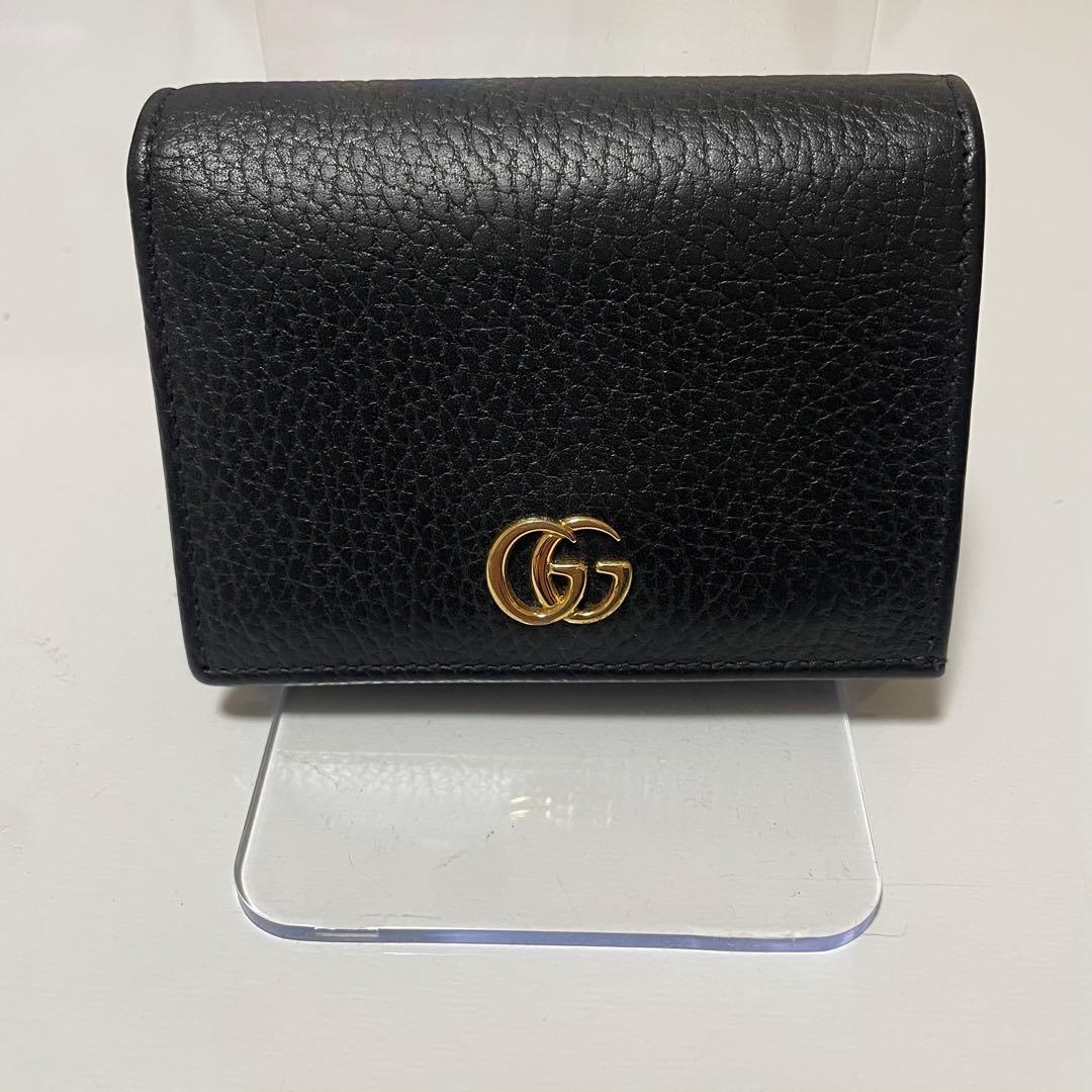 極美品　GUCCI GGマーモント 二つ折り財布 黒 レザー　スモールウォレット