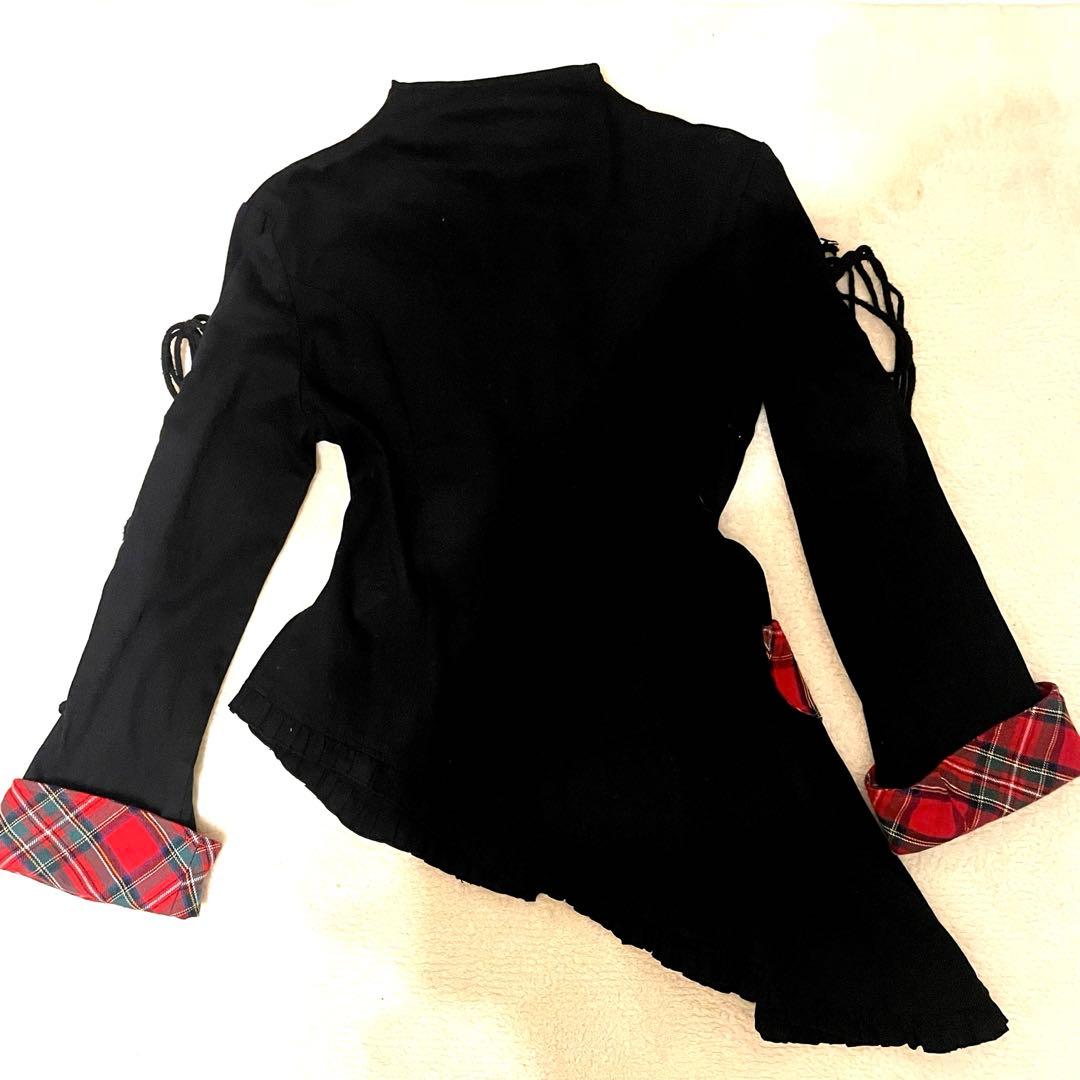BODY LINE 赤チェック柄 アシメ ジャケット コート