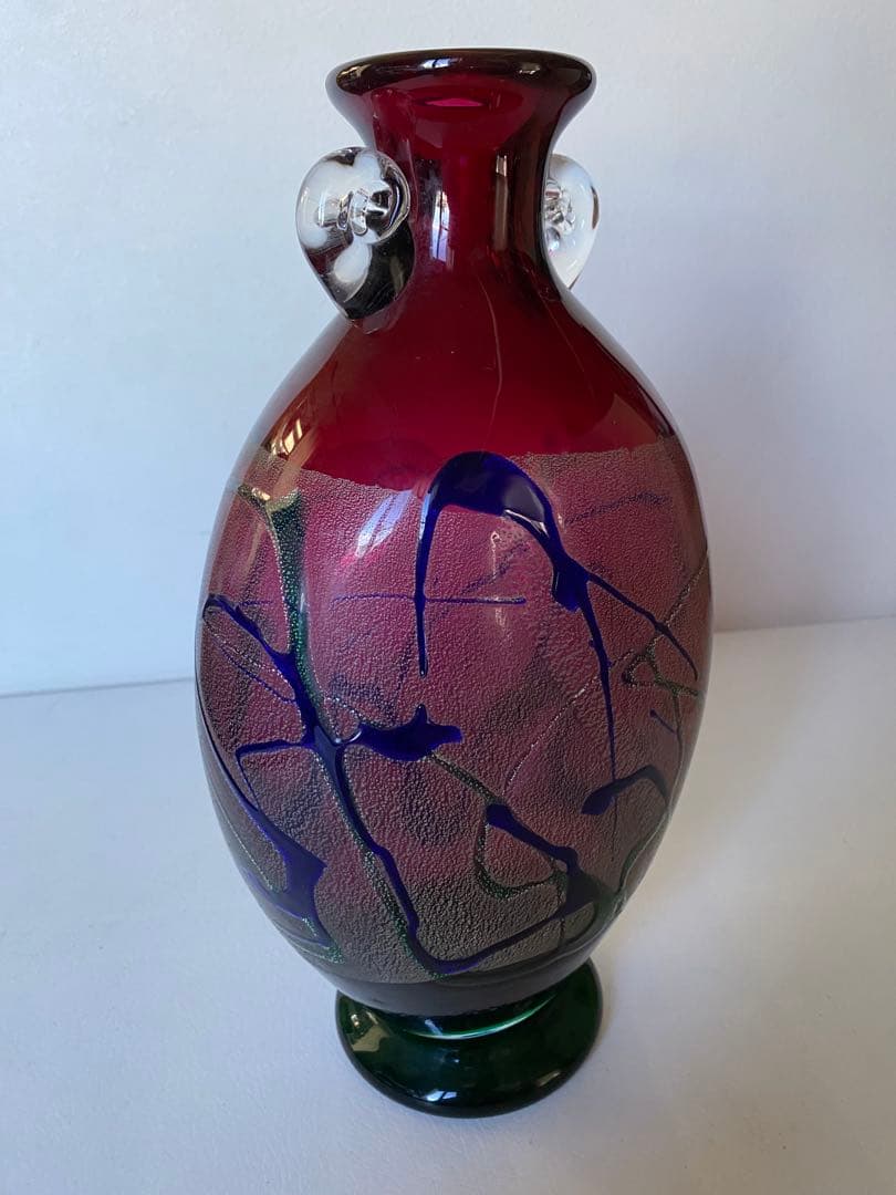 津軽びいどろ　花瓶　ガラス工芸　ハンドメイド　未使用　置物
