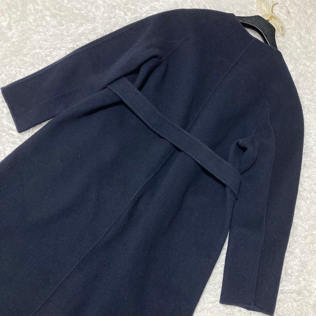 現行タグ♡ ANAYI ウールノーカラーコート ベルト付き ダークネイビー 34