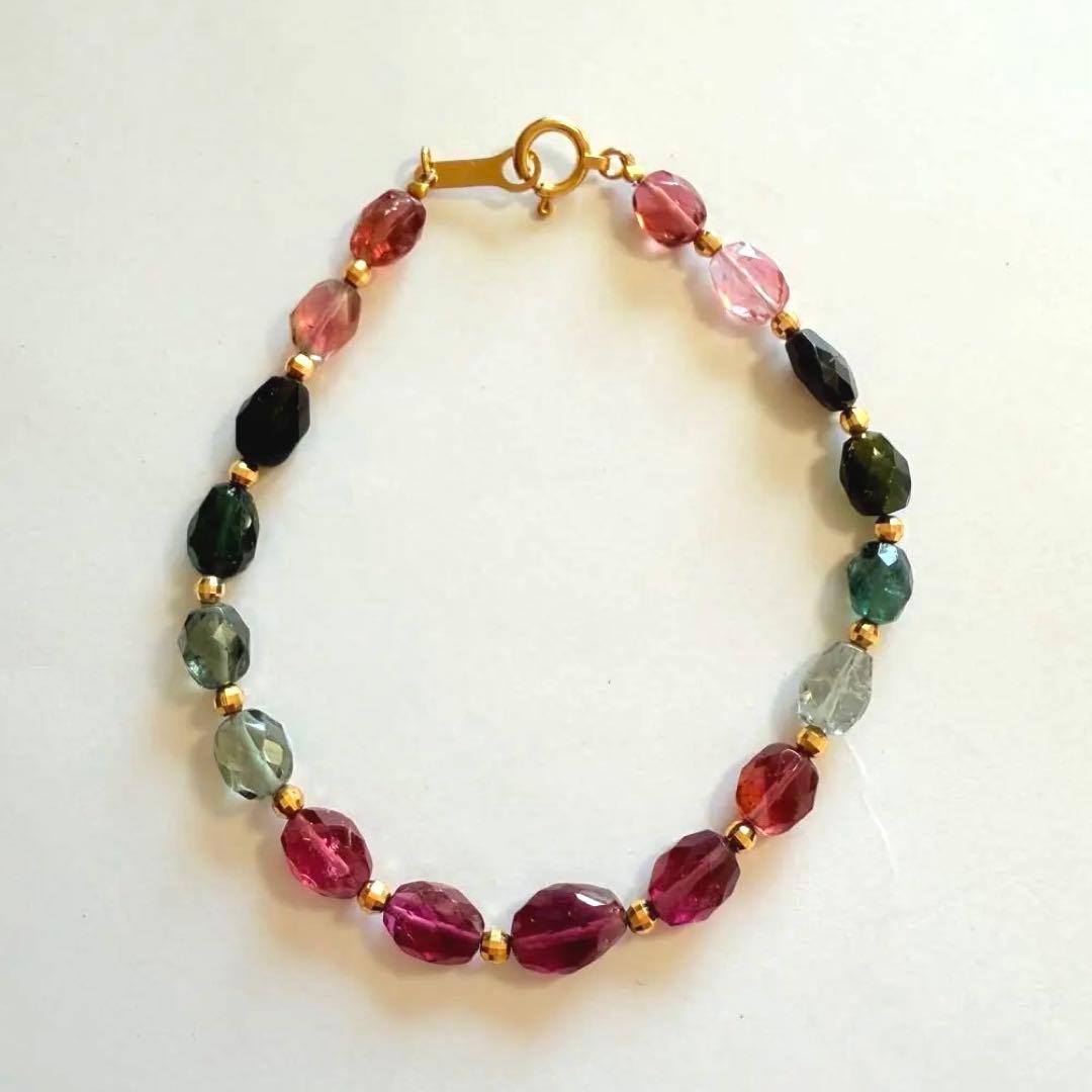 K18マルチカラー　トルマリン　ビーズ ブレスレット
