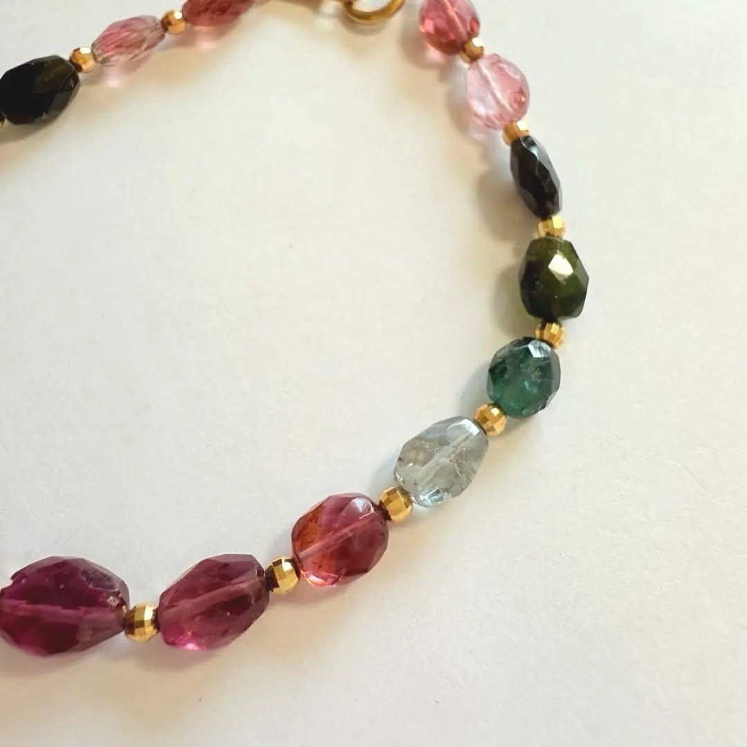 K18マルチカラー　トルマリン　ビーズ ブレスレット