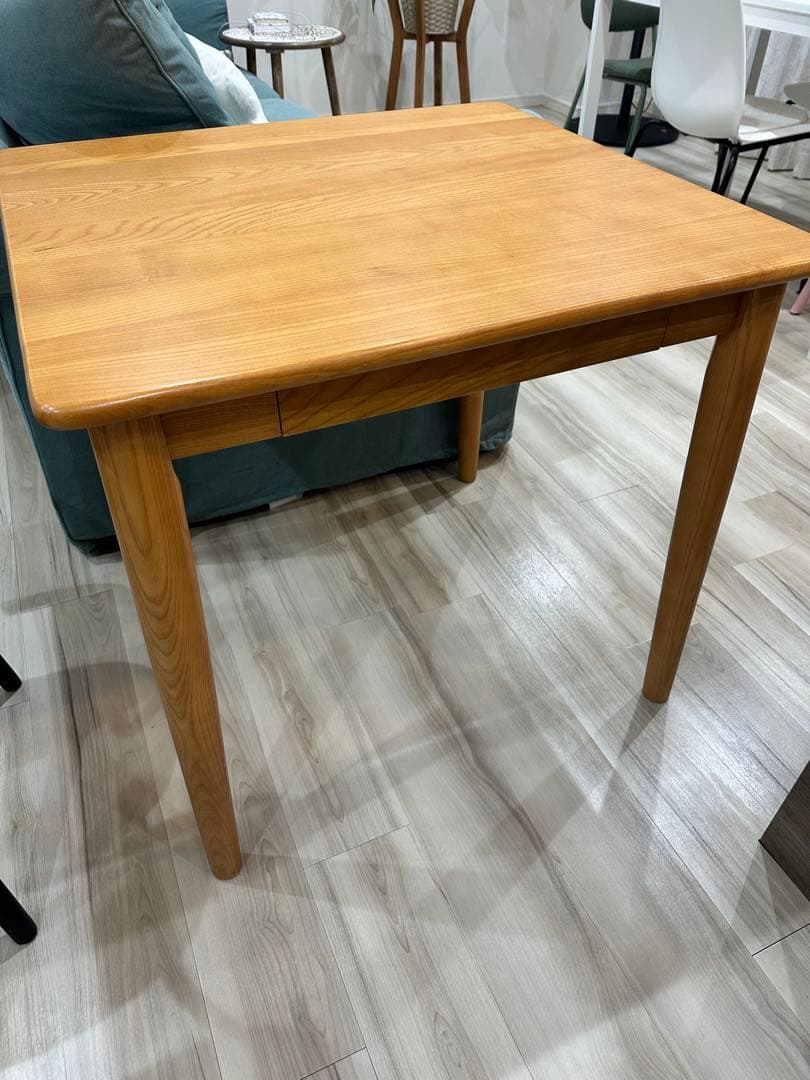 ナチュラルウッド 四角形テーブル 引き出し付き